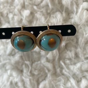 Turquoise and gold color clip on earrings